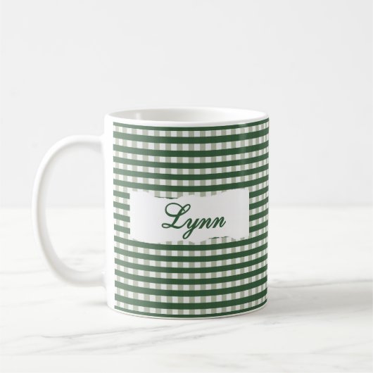 Classic Green Gingham Personalized Name  Kaffeetasse (Links)