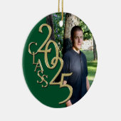 Classic Green Gold 2025 Graduate Foto Keramik Ornament (Rechts)