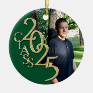 Classic Green Gold 2025 Graduate Foto Keramik Ornament