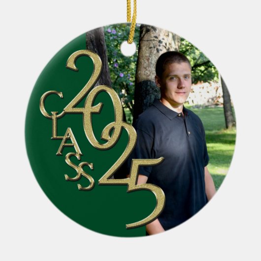 Classic Green Gold 2025 Graduate Foto Keramik Ornament (Vorne)