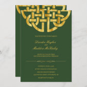Classic Green Gold Celtic Knot Handfasting Einladung (Vorne/Hinten)