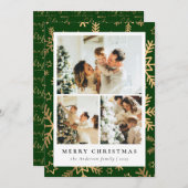 Classic Green Gold Foto Collage Weihnachten (Vorne/Hinten)