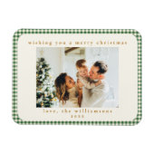 Classic Green Kariert Custom Zwei Fotos Weihnachte Magnet (Horizontal)