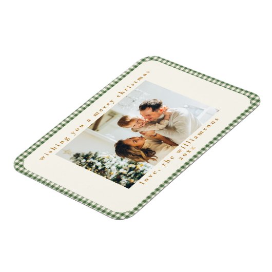 Classic Green Kariert Custom Zwei Fotos Weihnachte Magnet (Linke Seite)