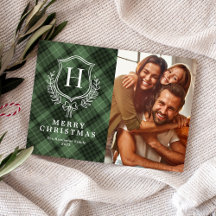 Classic Green Kariert Monogram Foto Weihnachten