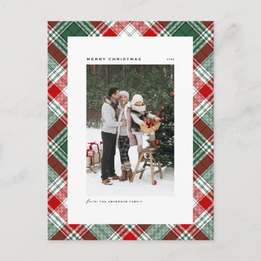 Classic Green Kariert Pattern Frohe Weihnachten Fo (Vorderseite)