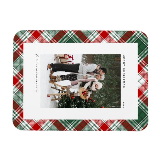 Classic Green Kariert Pattern Frohe Weihnachten Fo Magnet (Horizontal)