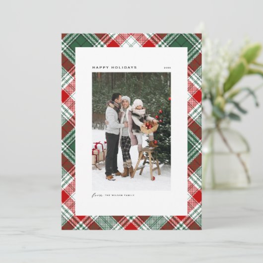 Classic Green Kariert Pattern Happy Holidays Foto (Stehend Vorderseite)