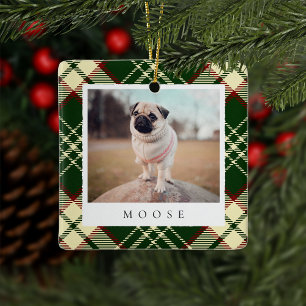 Classic Green Kariert Personalisiert Pet Hund Foto Keramikornament
