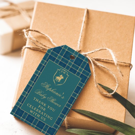 Classic Green Kariert Polo Reittier Baby Dusche Geschenkanhänger