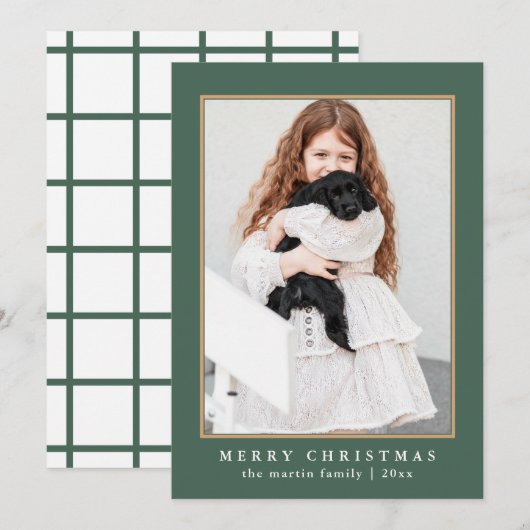 Classic Green Karo Frohe Weihnachten Foto (Vorne/Hinten)