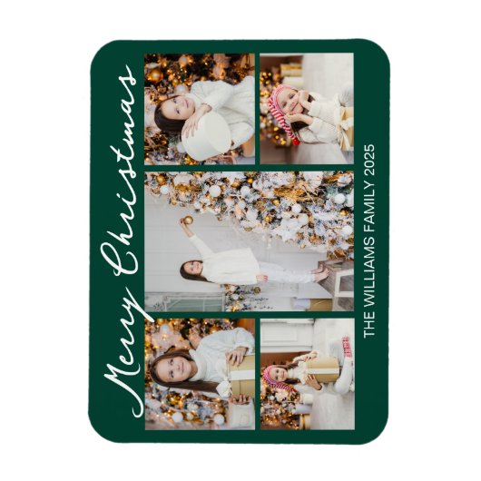 Classic Green Merry Christmas Photo Collage Magnet (Vertikal)