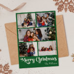 Classic Green Merry Christmas Vertical Five Foto Feiertagskarte<br><div class="desc">Feiern Sie die Saison mit dieser einzigartigen, klassischen, grünen Merry Christmas, senkrechten Fünf-Foto-Urlaubskarte mit einer Touch von Vintagem Charme. Das minimalistische Design zeigt eine elegante grün-weiße Farbpalette, die den gemütlichen Geist des Winters widerspiegelt. Seine moderne und lustige Anziehungskraft, gepaart mit der traditionellen Formulierung, schafft ein perfektes Gleichgewicht zwischen Kühnheit und...</div>