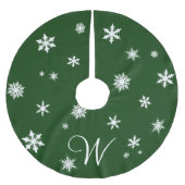 Classic Green Monogram Snowflake Tree Skirt Polyester Weihnachtsbaumdecke (Vorderseite)