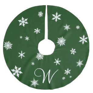 Classic Green Monogram Snowflake Tree Skirt Polyester Weihnachtsbaumdecke