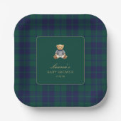 Classic Green Navy Plaid Bear Baby Shower  Pappteller (Vorderseite)
