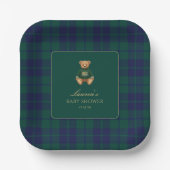 Classic Green Navy Plaid Bear Baby Shower Pappteller (Vorderseite)