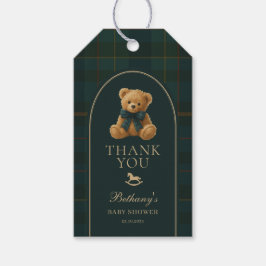Classic Green Navy Plaid Teddy Bear Baby Shower Geschenkanhänger
