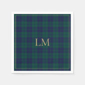 Classic Green Navy Tartan Plaid Gold Monogram Serviette (Vorderseite)