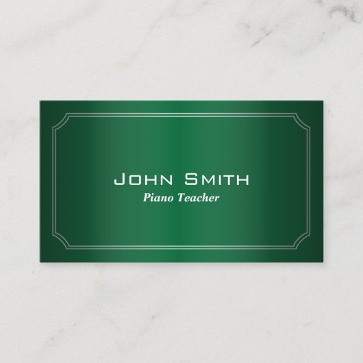 Classic Green Piano Teacher Business Card Visitenkarte (Vorderseite)