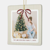 Classic Green Pink Stripes Red Bow Christmas Keramikornament (Links)