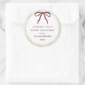 Classic Green Pink Stripes Red Bow Merry Christmas Runder Aufkleber (Tasche)