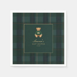 Classic Green Plaid Bear Baby Shower  Serviette