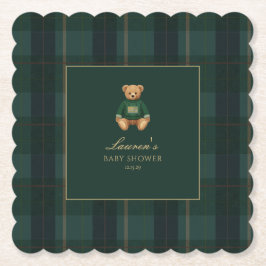 Classic Green Plaid Bear Baby Shower  Untersetzer