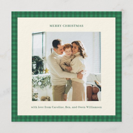 Classic Green Plaid Cozy Christmas Photo Einladung (Vorderseite)