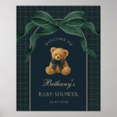 Classic Green Plaid Teddy Bear Baby Shower Welcome Poster (Vorne)