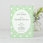 Classic Green Polka Dots Baby Shower Einladung (Stehend Vorderseite)