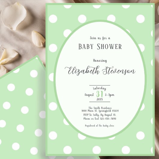 Classic Green Polka Dots Baby Shower Einladung