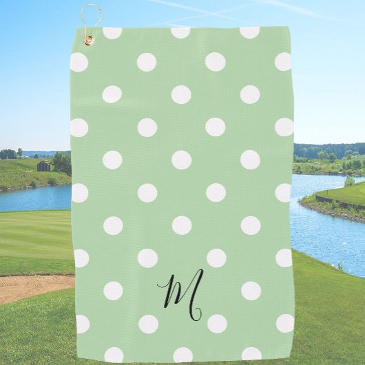 Classic Green Polka Dots Pattern Monogram Golfhandtuch