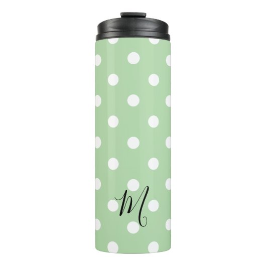 Classic Green Polka Dots Pattern Monogram Thermosbecher (Vorderseite)