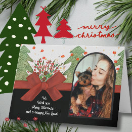 Classic Green & Red Festive Trees Photo Arch Feiertagskarte