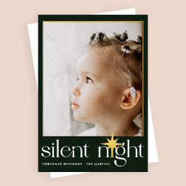 Classic Green Silent Night Weihnachtsstern Foto Folien Feiertagskarte