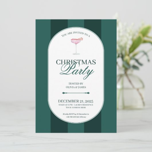Classic green stripe Christmas Invitation Einladung (Stehend Vorderseite)