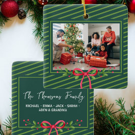 Classic Green Stripe Festive Holiday Family Foto Keramikornament
