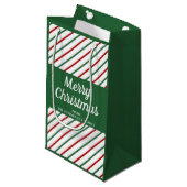 Classic Green Striped Frohe Weihnachten Kleine Geschenktüte (Vorderseite Schrägansicht)