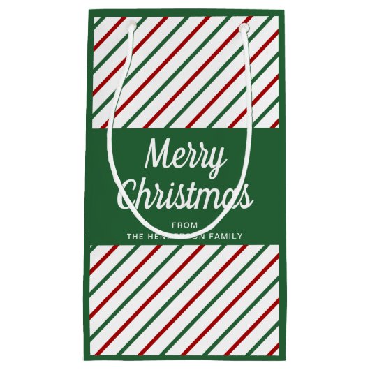 Classic Green Striped Frohe Weihnachten Kleine Geschenktüte (Vorderseite)