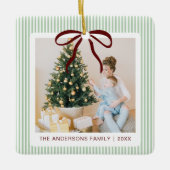 Classic Green Stripes Red Bow Christmas  Keramikornament (Vorderseite)