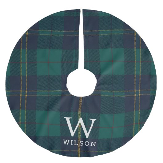 Classic Green Tartan Plaid Monogram Christmas Polyester Weihnachtsbaumdecke (Vorderseite)