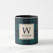 Classic Green Tartan Plaid Monogram Christmas Tasse (Zentrum)