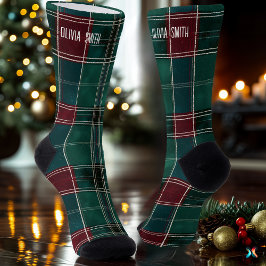 Classic Green und Burgund Weihnachten Kariert Sock Socken