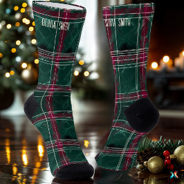 Classic Green und Red Christmas Kariert Custom Socken