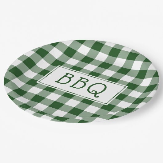 Classic Green und White Gingham Pattern GRILLEN Pa Pappteller (Schrägansicht)