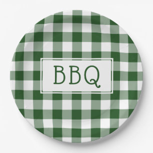 Classic Green und White Gingham Pattern GRILLEN Pa Pappteller