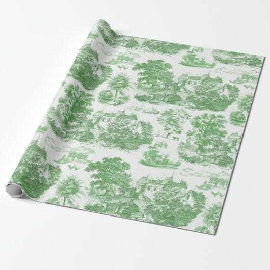 Classic Green Vintag French Chateau Toile Geschenkpapier (Ungerollt)
