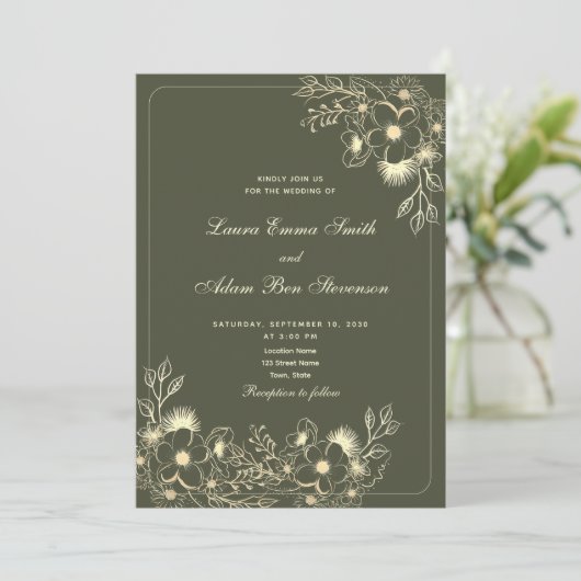 Classic Green Wedding Einladung mit QR Code (Stehend Vorderseite)