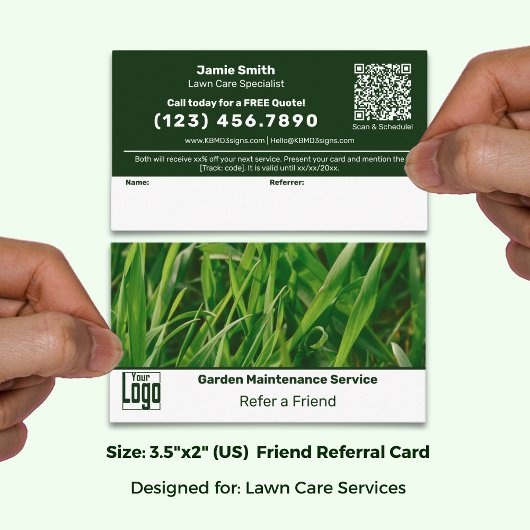 Classic Green & White Custom Image Lawn Service Empfehlungskarte